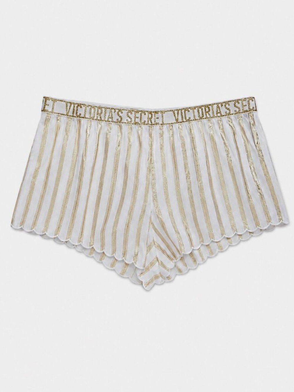 Victoria's Secret White with Gold Metallic Striped Sleep Lounge Short NWT Size L